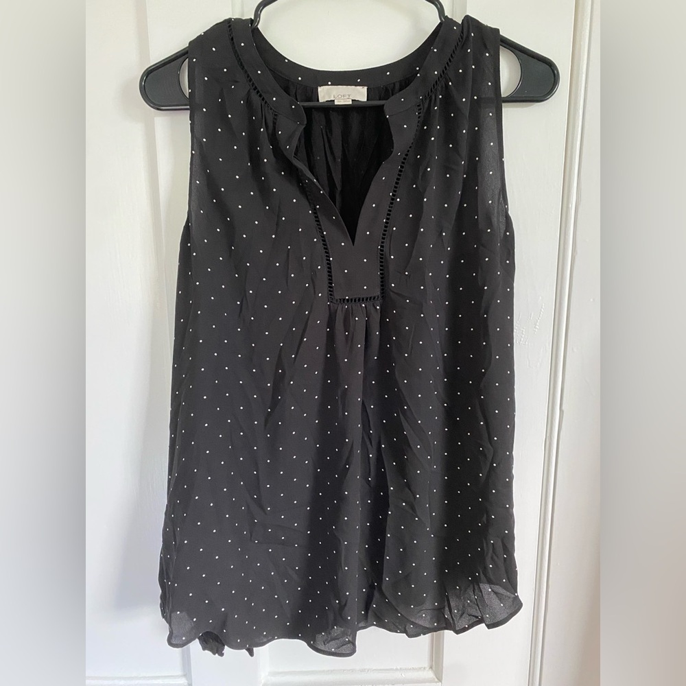 LOFT Maternity Black Sleeveless Blouse with White Dots